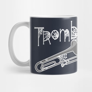 Trombone Halloween Cobwebs White Text Mug